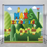 Aperturee - Aperturee Cartoon Words Green Scene Custom Birthday Backdrop